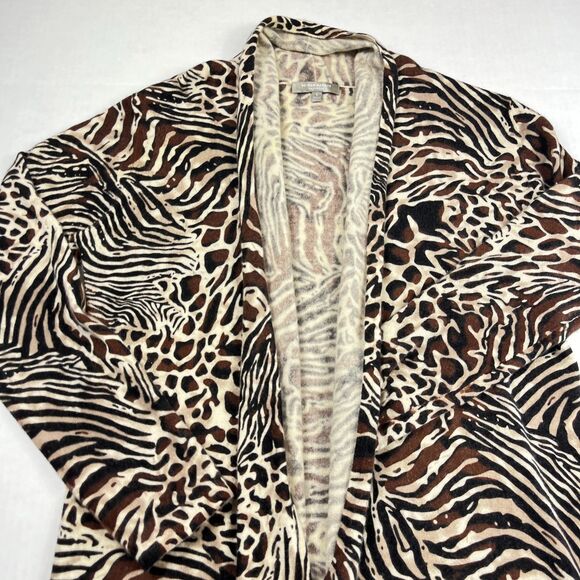 Neiman Marcus Cashmere Animal Print Cardigan L Luxe Drape Open Front Safari Glam - Picture 3 of 10